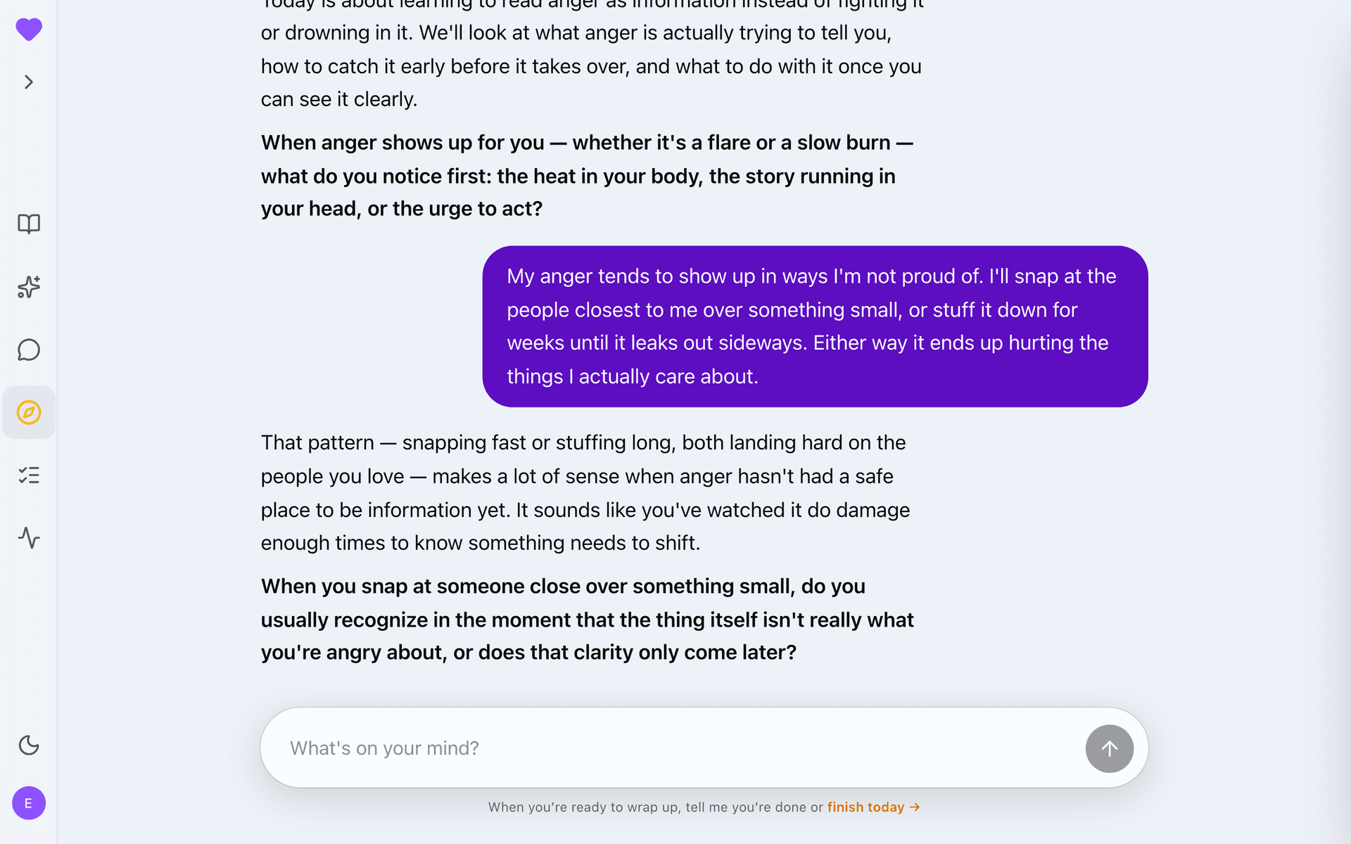 The guide opening a day of Making Peace with Anger with a check-in question