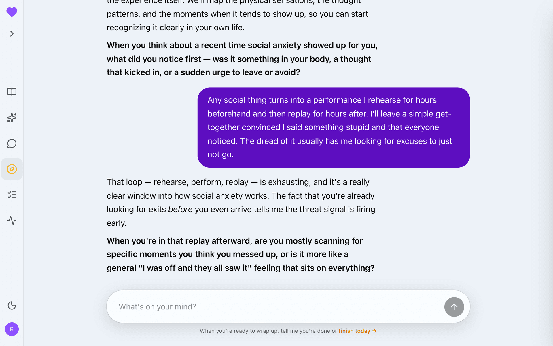The guide opening a day of Working Through Social Anxiety with a check-in question