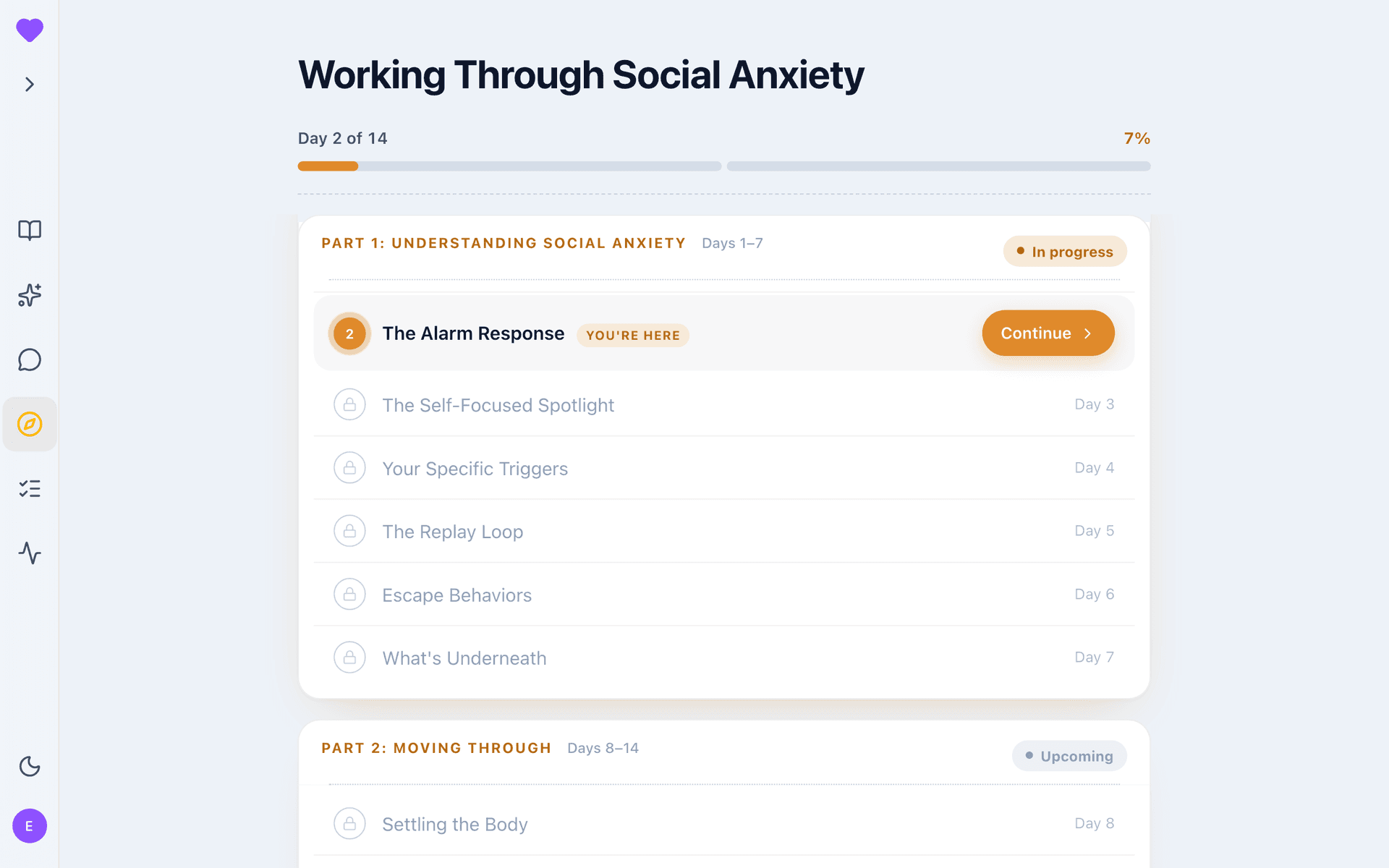 A Working Through Social Anxiety journey in progress, on day two of the arc