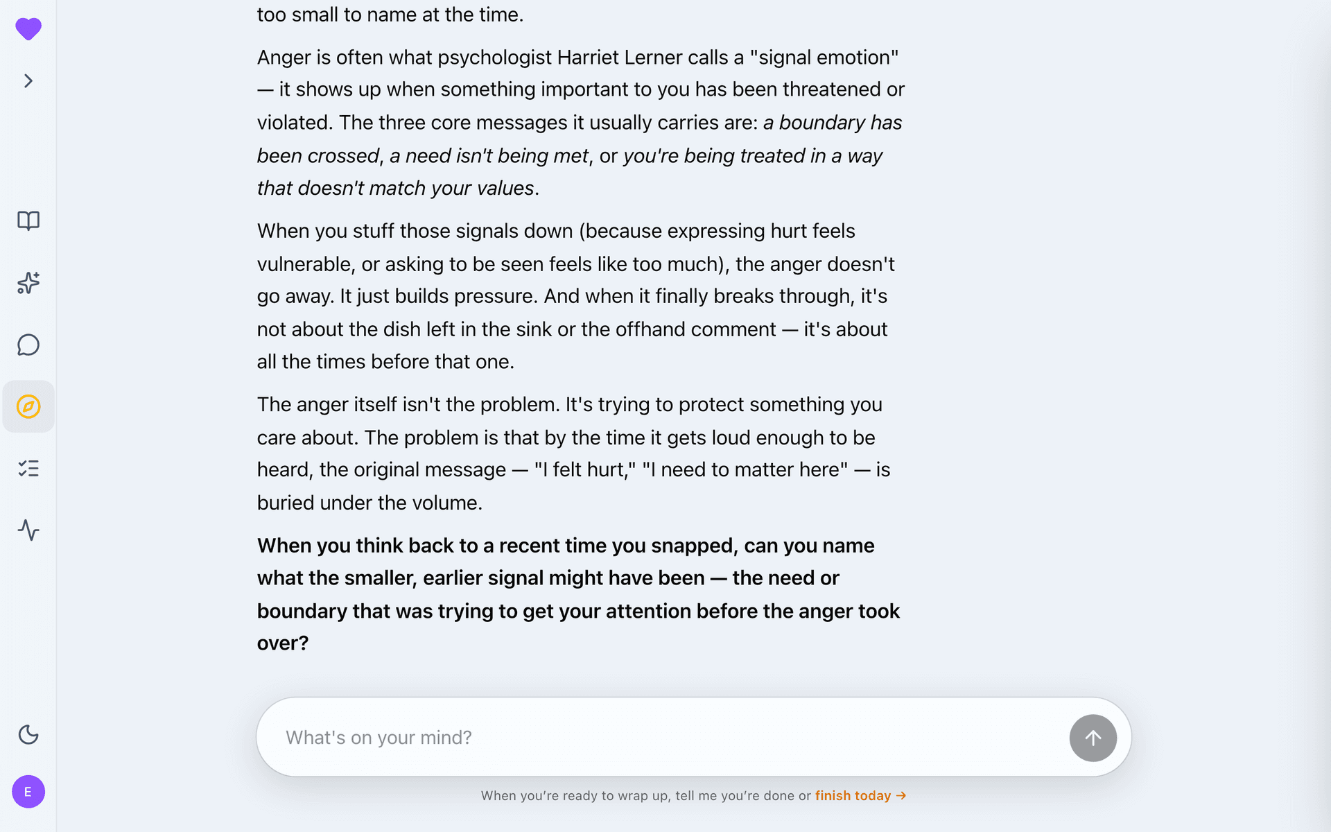 A Making Peace with Anger reflection exchange with the guide