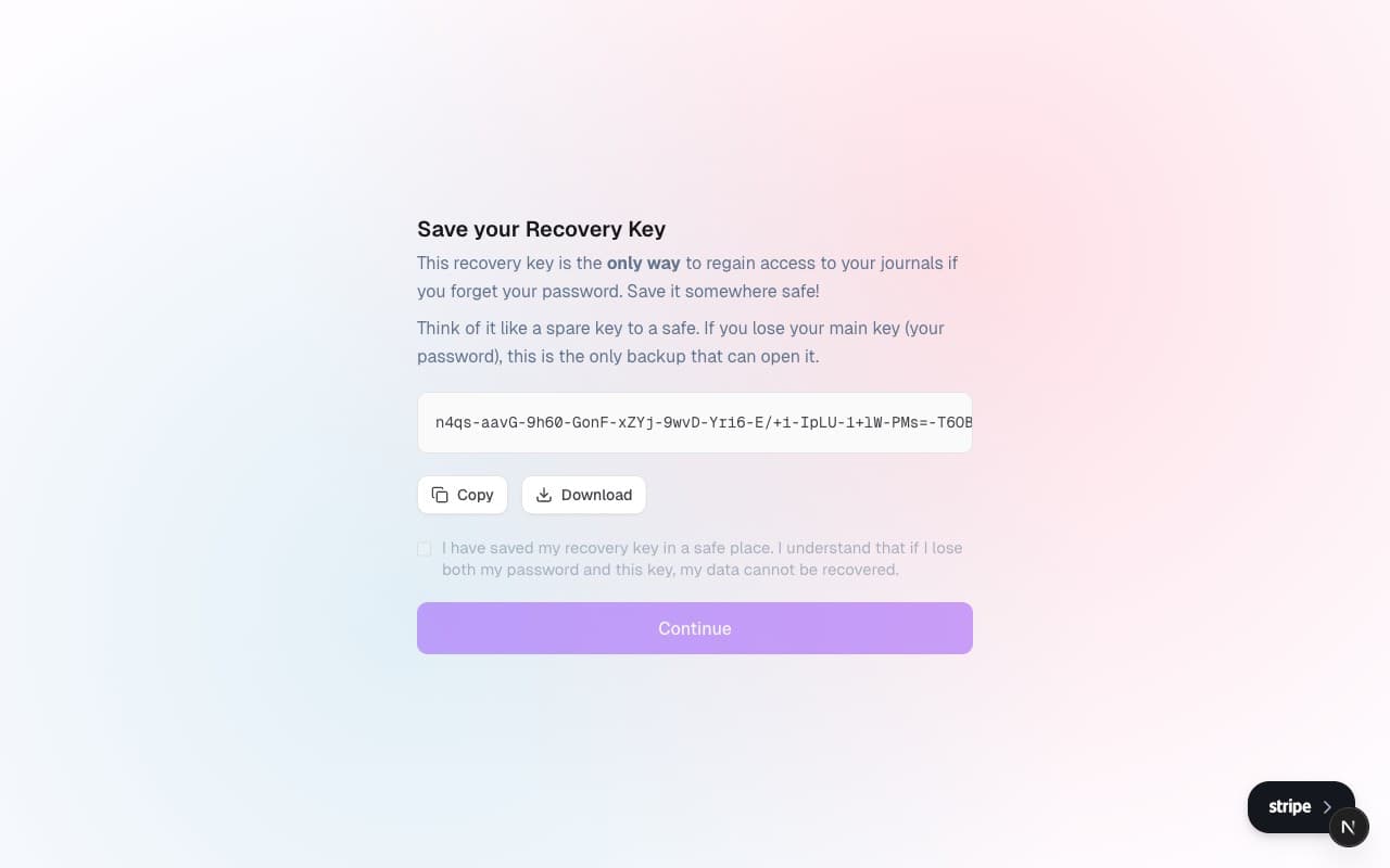 Recovery key screen