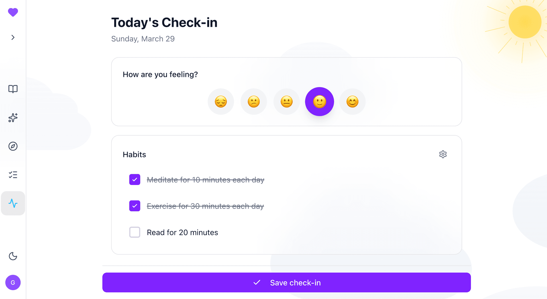 KindMind daily check-in mood and habits