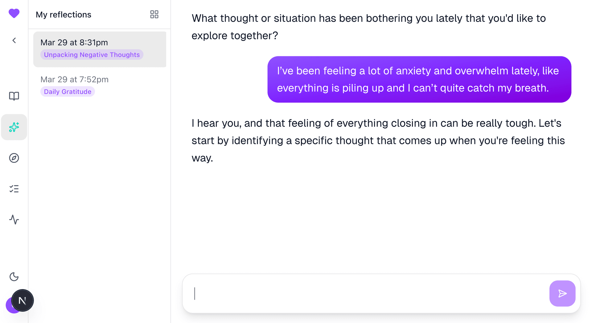KindMind AI reflection conversation
