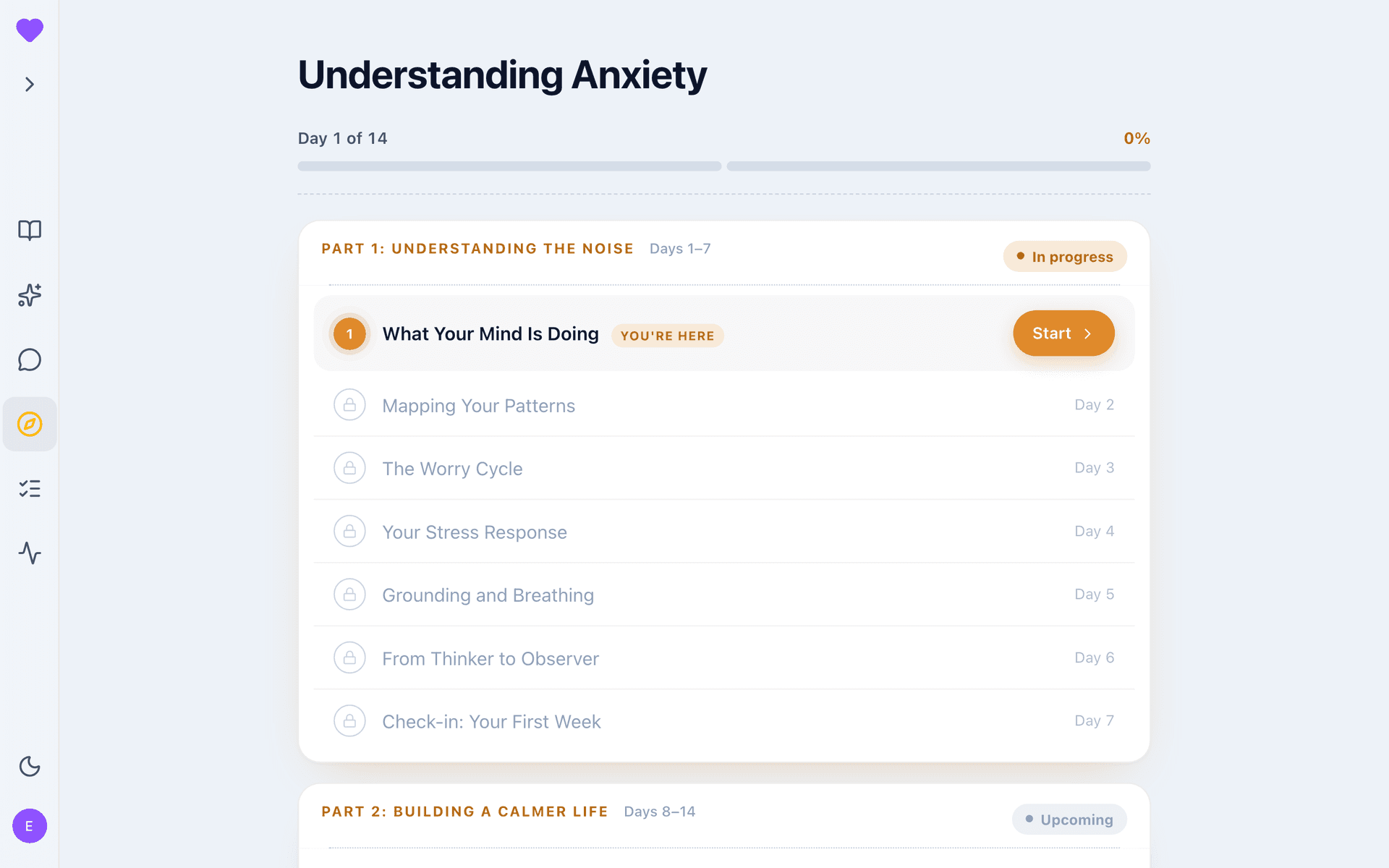 Understanding Anxiety journey overview: the day-by-day plan toward a goal
