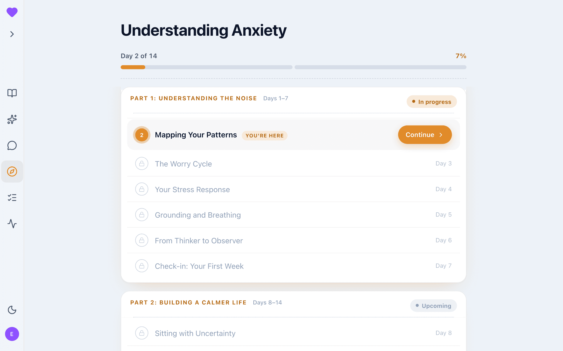 A Understanding Anxiety journey in progress, on day two of the arc