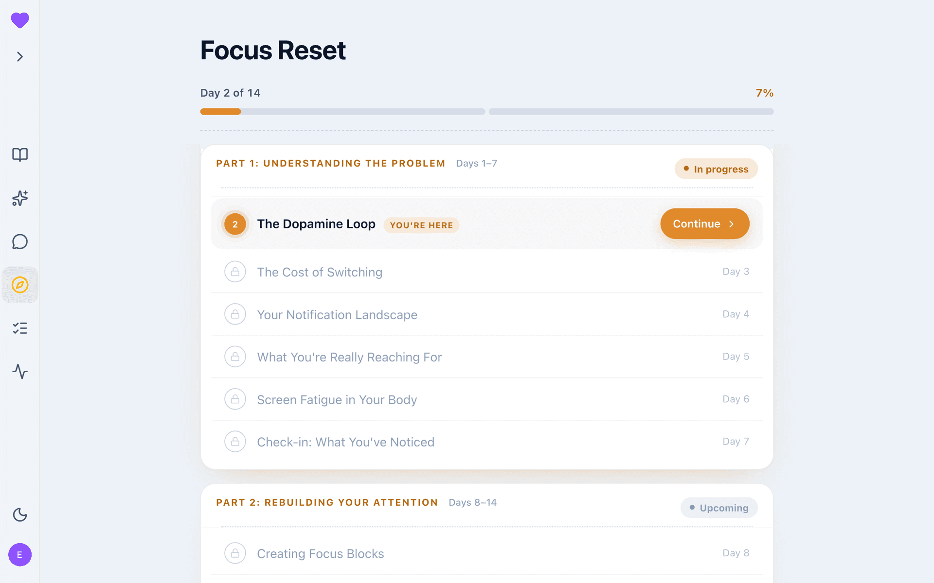 A Focus Reset journey in progress, on day two of the arc